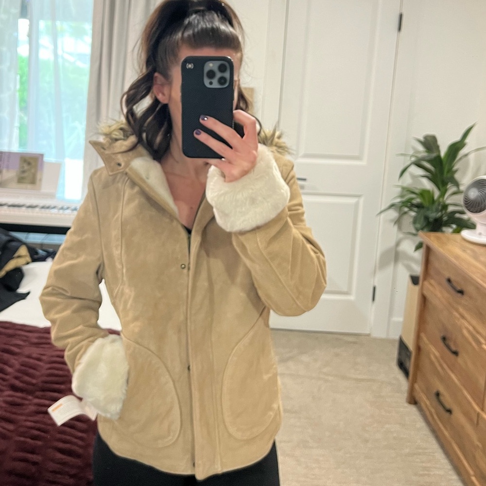 Wilsons Leather Tan Teddy Jacket with Cream Accents